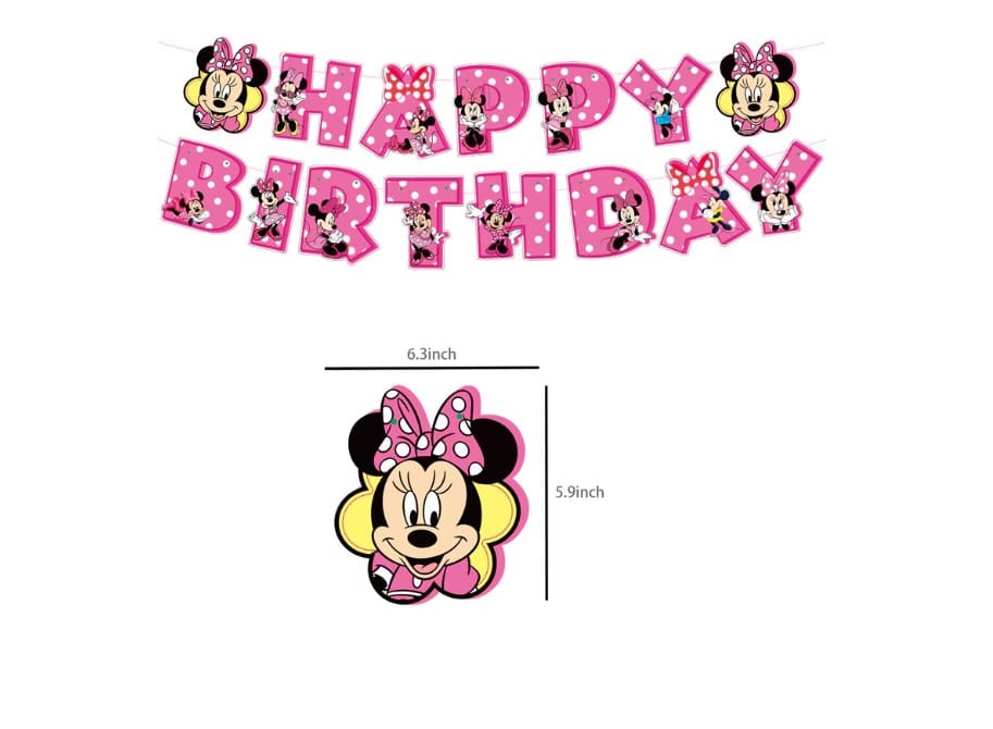 Set 66 Accesorii REDQUIT de Petrecere Aniversara Minnie Mouse, 12 Baloane, 1 Banner Happy Birthday, 24 Cupcake Topper, 1 Topper Tort, 6 Decoratiuni Suspendate - imagine 3