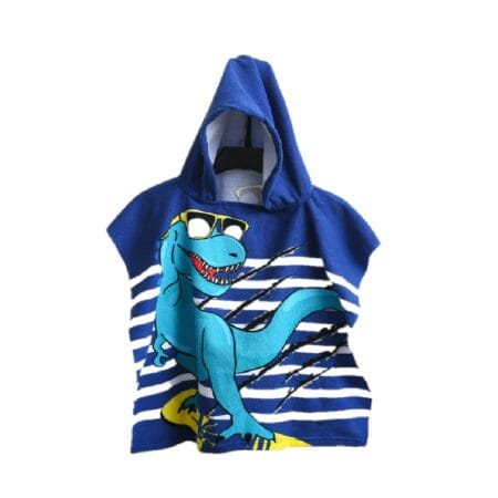 Prosop cu gluga REDQUIT, stil Poncho, Blue Dinosaur, plaja, 120 x 60 CM, albastru