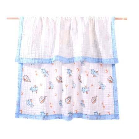 Pătură/Prosop REDQUIT, Bebeluș 6 Straturi, 100% Bumbac, 110×110 cm, Dragoni, Albastru